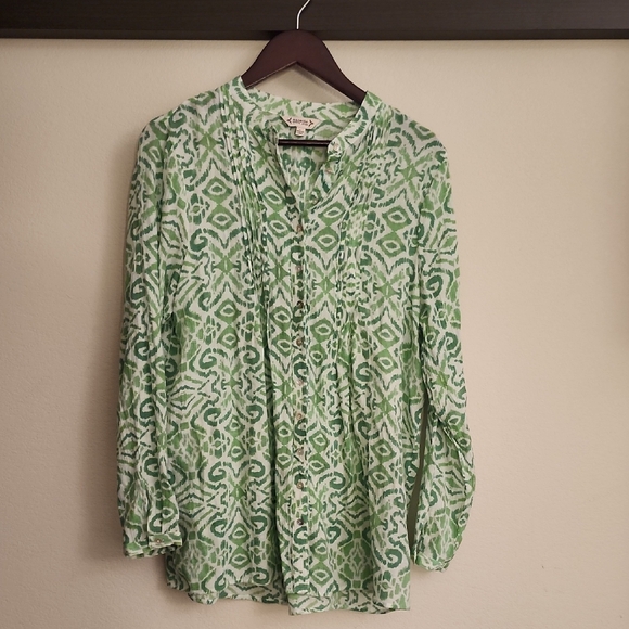 Nanette Lepore Tops - Nanette Lepore Vibrant Green Patterned Blouse